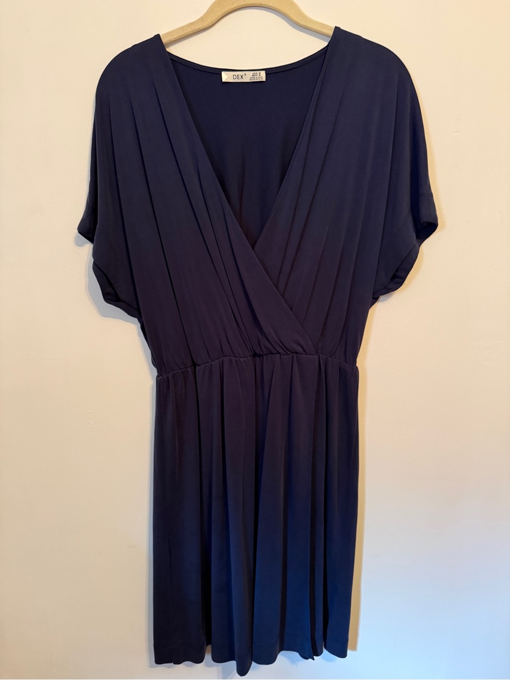 DEX Navy Faux-Wrap Short Sleeve Dress